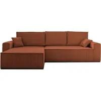 Best Mobilier Dellia - canapé d'angle réversible convertible - avec coffre - en velours côtelé - 4 places , Terracotta
