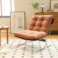 LVHOM Fauteuil de salon de style Barcelona, fauteuil relax avec finitions chromées, fauteuil rembourré en similicuir, coussin amovible, fauteuil de lecture pour le salon et le balcon