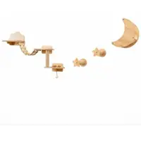 Costway 6 PCS Mur d'escalade pour chats, arbre à chat à 2 niveaux avec plates-formes, hamac, pont, poteau griffoir & balle, arbre à chat mural, meubles pour chats nature