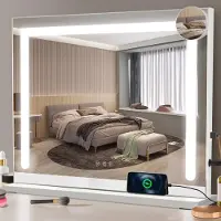 ZMH Miroir de maquillage Éclairage 80 x 60 cm Miroir de coiffeuse Éclairage tactile LED à intensité variable 3 modes de couleur 5 fois grossissement Miroir Connexion USB