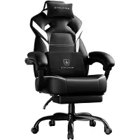 GTPLAYER Fauteuil gaming Fauteuil pour gamers Fauteuil gaming avec repose-pieds, coussin lombaire, appuie-tête, réglable en hauteur, accoudoirs réglables et repose-pieds - Blanc