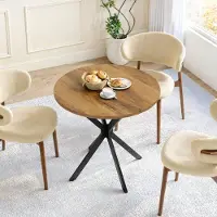Great han Table ronde de style rustique à pieds en X, 80 cm - Table de cuisine, table à manger pour le salon, le bureau à domicile, le balcon ou un café - Style rétro marron et noir