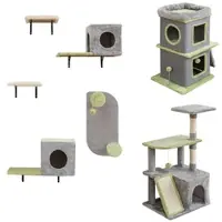 Costway 7 PCS Mur d'escalade pour chats, Arbre à chat avec échelle, grotte, balle,couchette, griffoir, 2 grottes pour chats&2 plateformes, mur d'arbre à chat, escalier pour chats Gris