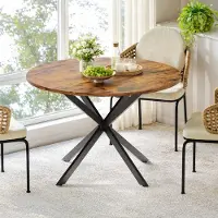 Great han Table de salle à manger ronde de style industriel, Ø 120 cm, aux dimensions généreuses, avec pieds en X, couleur marron vintage-noir, pour la cuisine ou le salon