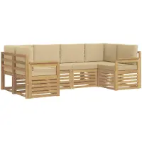 vidaXL Ensemble de canapés d'extérieur , 5 pièces, blanc et beige, 245 x 128,5 x 73 cm