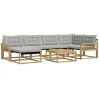 vidaXL Ensemble de salon de jardin 7 pièces, blanc et gris clair, en bois d'acacia massif