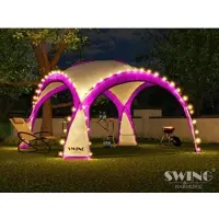 Swing&Harmonie Pavillon événementiel LED 3,6 x 3,6 m DomeShelter Pavillon de jardin avec panneau solaire inclus Pavillon design Tente de jardin Pavillon de camping Tente de réception avec éclairage - rose