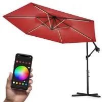Swing&Harmonie Parasol de luxe LED avec éclairage RGB, télécommande incluse,APP, parasol ampli, parasol de jardin 300 cm - rouge
