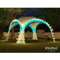 Swing&Harmonie Pavillon événementiel LED 3,6 x 3,6 m DomeShelter Pavillon de jardin avec panneau solaire inclus Pavillon design Tente de jardin Pavillon de camping Tente de réception avec éclairage - turquoise