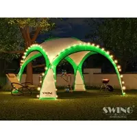 Swing&Harmonie Pavillon événementiel LED 3,6 x 3,6 m DomeShelter Pavillon de jardin avec panneau solaire inclus Pavillon design Tente de jardin Pavillon de camping Tente de réception avec éclairage - vert