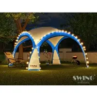 Swing&Harmonie Pavillon événementiel LED 3,6 x 3,6 m DomeShelter Pavillon de jardin avec panneau solaire inclus Pavillon design Tente de jardin Pavillon de camping Tente de réception avec éclairage - bleu