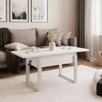 Idohome - Table basse extensible TIVOR 120-157 cm avec piètement métallique moderne, couleur : blanc alpin, piètement : cachemire
