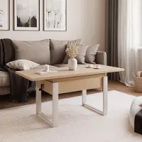 Idohome - Table basse extensible TIVOR 120-157 cm avec piètement métallique moderne, couleur : chêne Bookmatch, piètement : cachemire