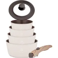 ROYAL SWISS Batterie de cuisine 6 pièces avec poignées amovibles, en acier inoxydable, compatible induction,