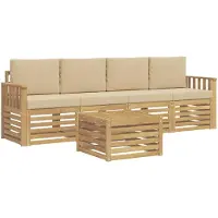vidaXL Ensemble de canapés d'extérieur , 5 pièces, blanc et beige, en polyester