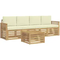 vidaXL Ensemble de salon de jardin , 5 pièces, blanc et crème, en polyester
