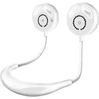 Generique Ventilateur portatif à main libre double tête trois vitesses cou suspendu ventilateur sans feuilles refroidissement par Air Rechargeable pour la maison de bureau en plein Air