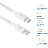 ACT AC3081, 2 mètres, USB-C, USB-C, USB 2.0, 0,48 Gbit/s, Blanc