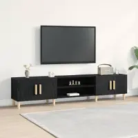 Prolenta Meuble TV exclusif - Dimensions : 180 x 31,5 x 40 cm - Couleur : Noir, imitation chêne