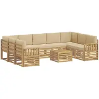vidaXL Ensemble de salon de jardin , 10 pièces, blanc et beige, en polyester