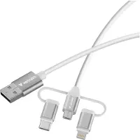 Verbatim Cable Adaptateur USB-A vers micro-B + USB-C + Lightning M/M 18W 1m (Blanc)