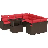 vidaXL Ensemble de canapé de jardin avec coussins avec mémoire 9 pcs brun poly rotin