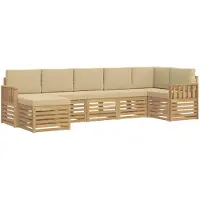 vidaXL Ensemble de canapés d'extérieur , 6 pièces, blanc et beige, 306 x 128,5 x 73 cm