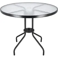 Springos Table de bistrot - Table de jardin ronde Diamètre 90 cm - Plateau en verre gaufré