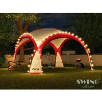 Swing&Harmonie Pavillon événementiel LED 3,6 x 3,6 m DomeShelter Pavillon de jardin avec panneau solaire inclus Pavillon design Tente de jardin Pavillon de camping Tente de réception avec éclairage - rouge