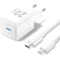 Vention Chargeur USB-C GaN à 1 port (20W) avec câble USB-C vers Lightning (1M) EU-Plug Blanc