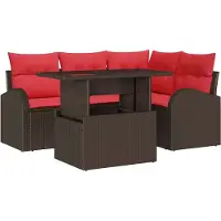 vidaXL Ensemble de canapés de jardin avec coussins et rangement, 5 pièces, en rotin synthétique marron