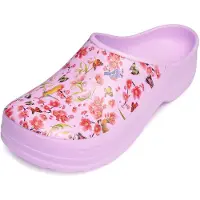 Ladeheid Sabots de jardin pour femmes, ultra-légers en EVA, à motifs, chaussures de jardin LA-CA-ComoHappyWoman (violet clair/fleurs, 39)
