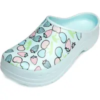 Ladeheid Sabots de jardin pour femmes, ultra-légers, en EVA, à motifs, chaussures de jardin LA-CA-ComoHappyWoman (bleu aqua/motifs fruits 2, taille 40)