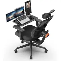 NEWTRAL H003 Chaise de bureau ergonomique avec soutien lombaire adaptatif unique, appuie-tête réglable +poste de travail amovible Desktop