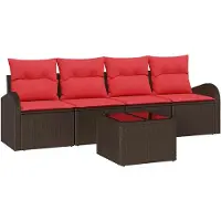 vidaXL Ensemble de canapés de jardin avec rangement, 5 pièces, beige et rouge, en polyrotin