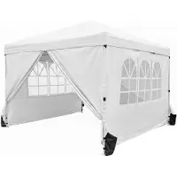 Costway Pavillon 3 x 3 m, tente de réception à hauteur réglable, pavillon de jardin résistant à l'hiver avec 4 parois latérales amovibles, sacs de sable et sac de transport à roulettes, blanc