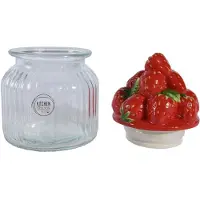 Décoris Boîte en verre avec couvercle Fraise 19cm Transparent / Rouge