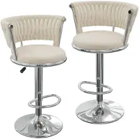 Supfine Lot de 2 tabourets de bar rétro, pivotants à 360°, avec dossier et repose-pieds. Tabourets de bar rembourrés au toucher velours, avec dossier et repose-pieds, réglables en hauteur