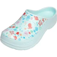 Ladeheid Sabots de jardin pour femmes, ultra-légers en EVA, à motifs, LA-CA-ComoHappyWoman (bleu aqua/motifs marins, taille 40)