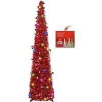 Nikcorp Sapin de Noël artificiel extensible avec guirlande lumineuse LED rouge, 150 cm