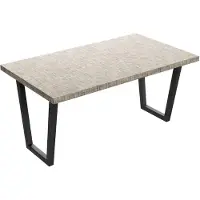 Frankystar Table à manger en bois et métal avec pieds trapézoïdaux noirs 160x90 cm Gris texturé