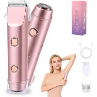 COOAU Rasoir intime pour femmes, double tête 2-en-1, électrique, recharge USB, étanche IP67, pour le visage, le corps et le maillot (rose), idéal pour les parties intimes