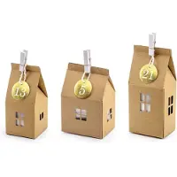 Party Deco Kit calendrier de l'Avent composé de 24 maisonnettes en carton kraft, de numéros, d'agrafes et d'une cordelette en coton