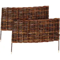 Relaxdays Bordure de parterre , en osier, lot de 2, H x L : 30 x 60 cm, à enfoncer, pour parterres et pelouses, bordure basse, marron