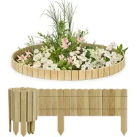 UISEBRT Clôture en bois flexible 20 cm de hauteur, 2 m de longueur, naturel, clôture de parterre en bois de pin avec fil métallique, clôture de jardin DIY, bordure de parterre décorative