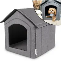 Petsona niche pour chien niche pour chien pliable avec toit amovible niche pour chien lit pour chat lit pour animal de compagnie lieu de couchage taille L, gris/médaillons