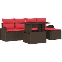 vidaXL Ensemble de canapés de jardin avec coussins et rangement, 6 pièces, en rotin synthétique marron
