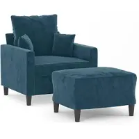 vidaXL Fauteuil avec tabouret bleu 60 cm velours