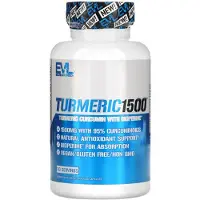 EVLution Nutrition , Curcuma1500, Curcumine de Curcuma avec Biopérine, 90 Gélules Végétales