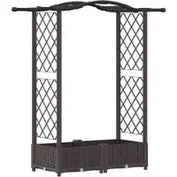 vidaXL Jardinière surélevée avec treillis et toit, marron, 124 x 40 x 123 cm, PP